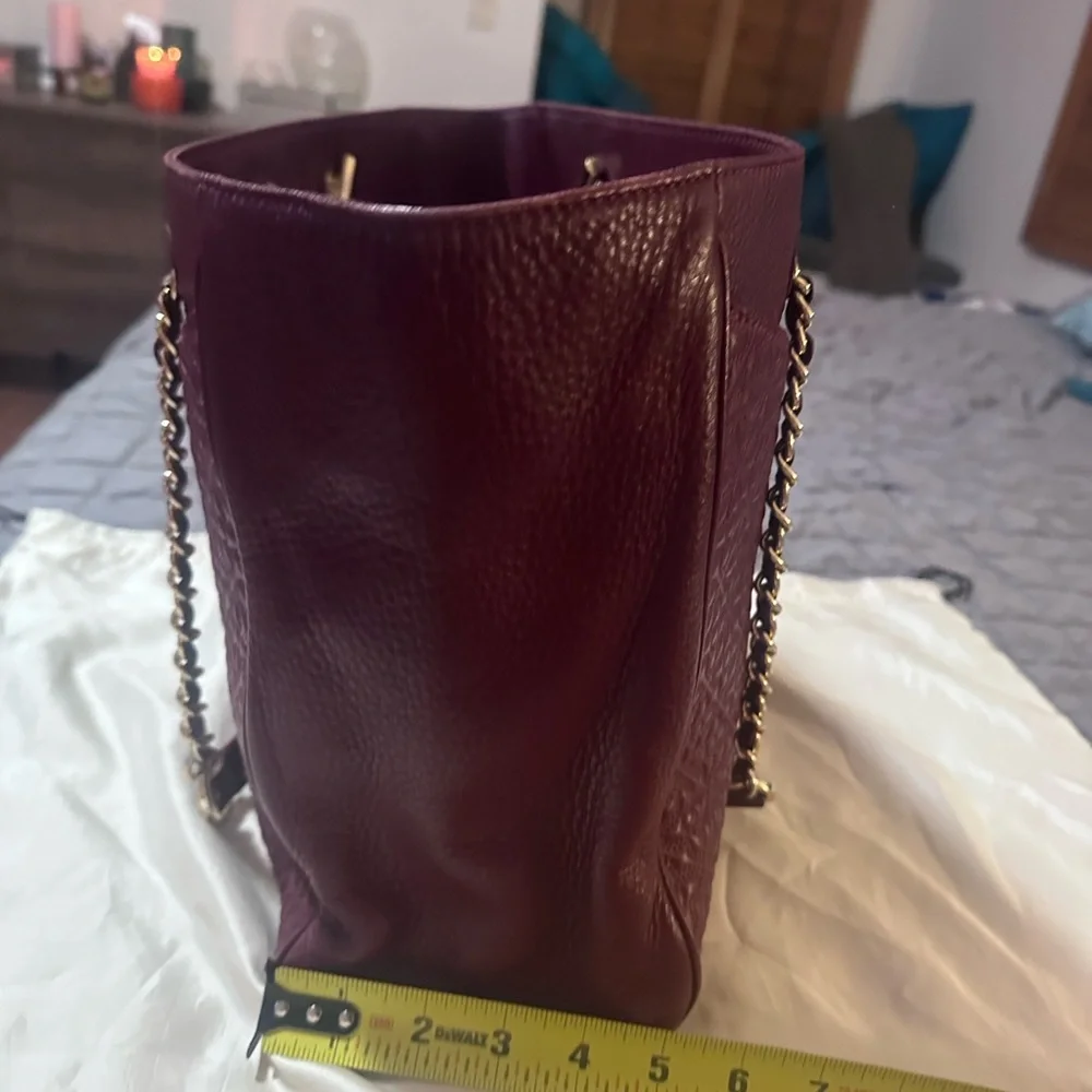 Tory Burch Burgundy Quilted Tote with Chain Straps
